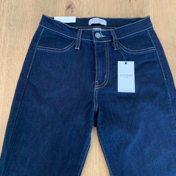 Judy Blue Dark Blue High Waist Super Flare Jeans Frayed Raw Hem Stretch Sz 1/25 - Picture 4 of 14